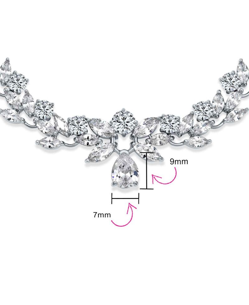 Classic Teardrop Aa CZ Statement Collar Tennis Necklace Silver Plated