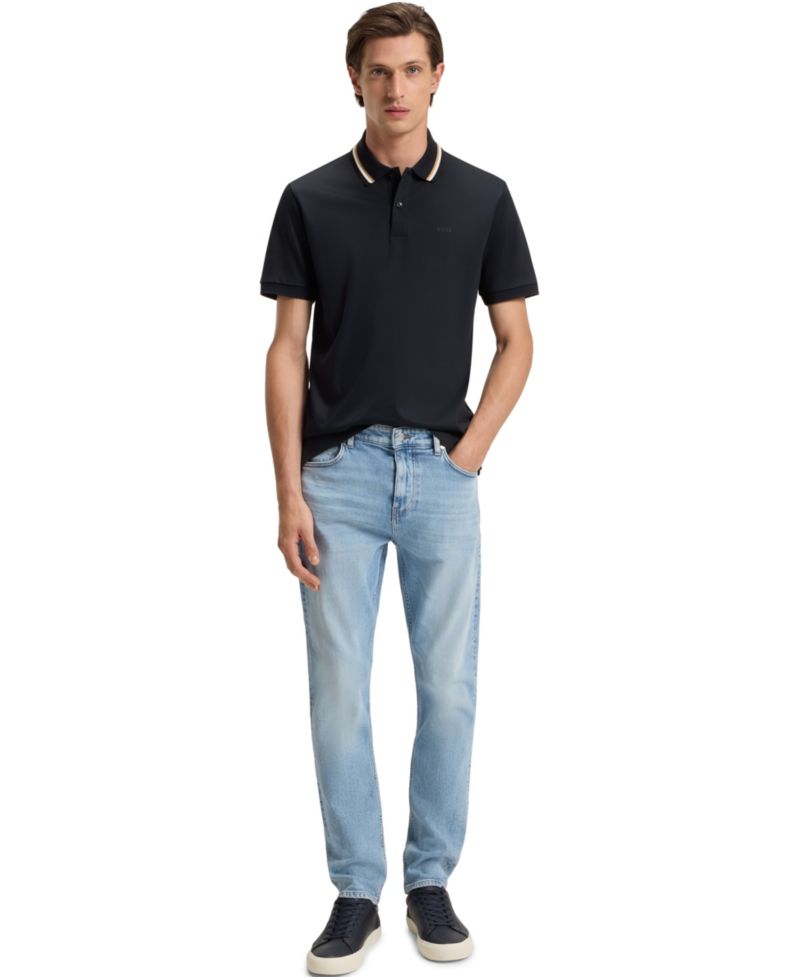 Men's Cotton Slim-Fit Striped Collar Polo Shirt
