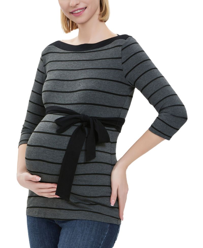 Maternity Striped Boat Neck Top