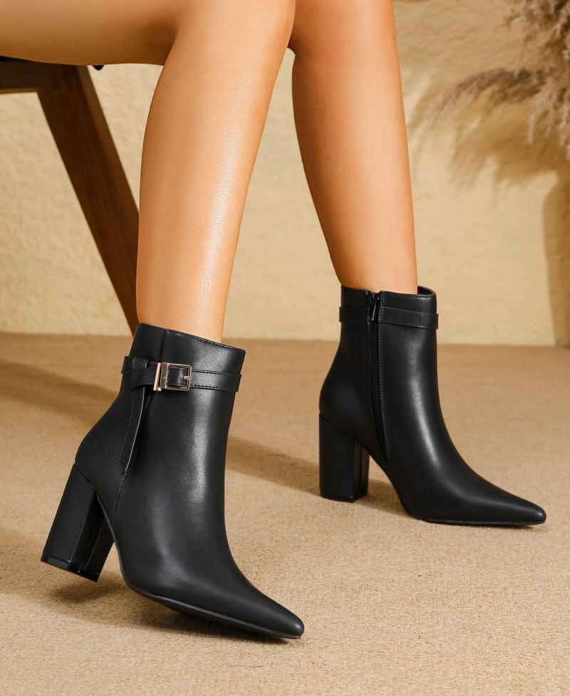 Women's Blanche Pointed Toe Ankle Boots with Buckle Detail