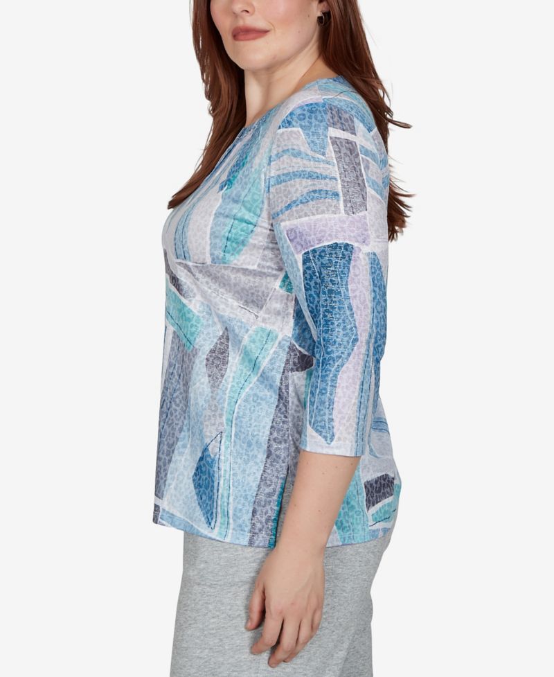 Petite 3/4-Sleeve Crewneck Abstract-Print T-Shirt