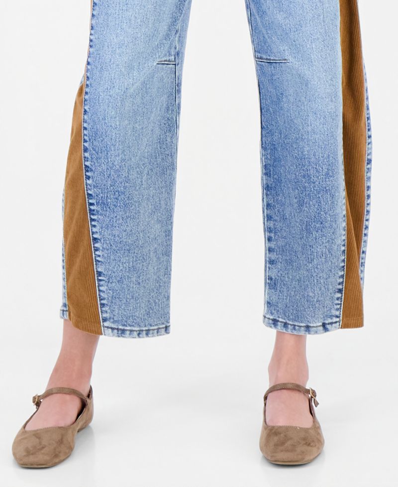 Women's Cord Trim Barrel Leg High-Rise Jeans