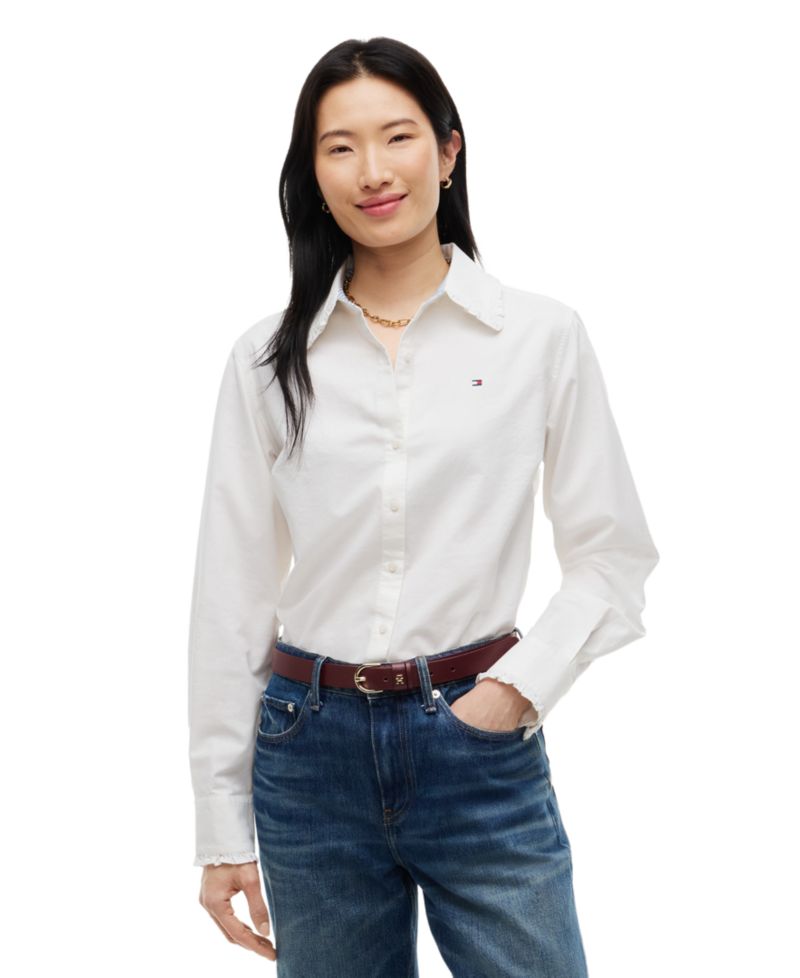 Women's Cropped Frill Detail Long-Sleeve Shirt