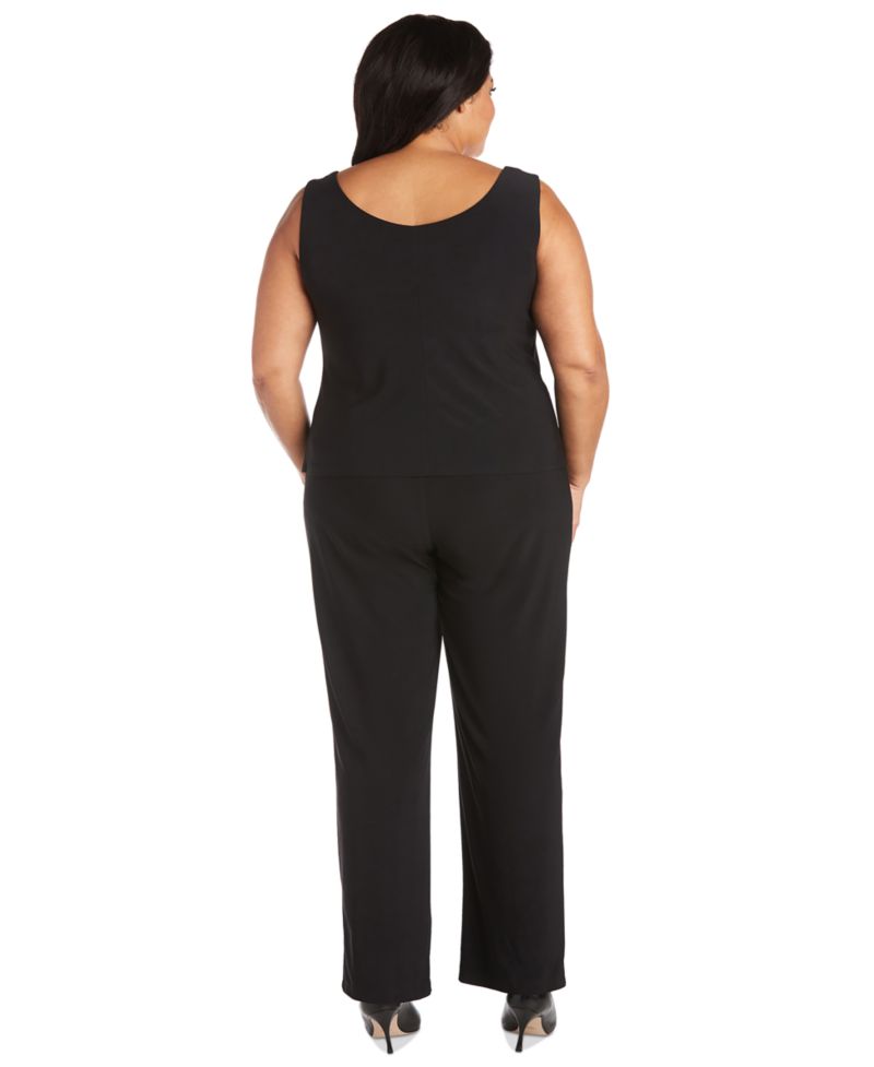 Plus Size Sequined Sleeveless Top, Open-Front Jacket & Pants Set