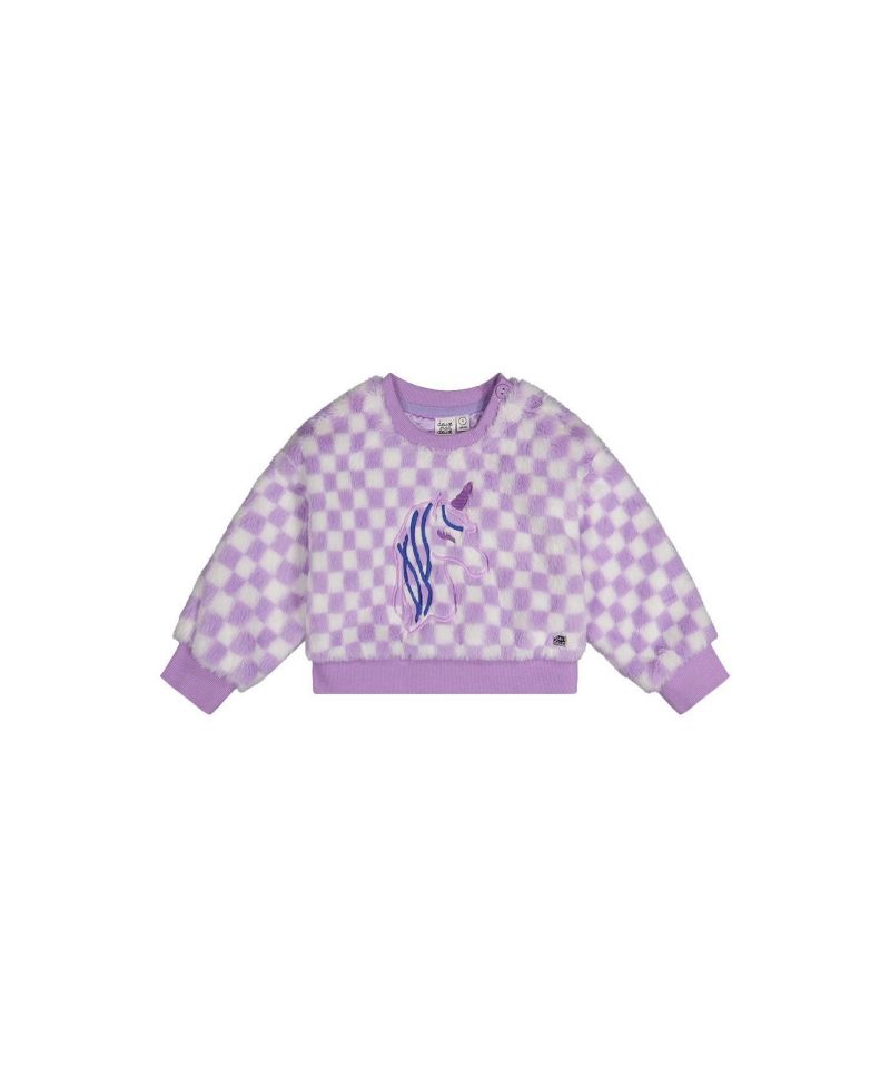 Little and Big Girl 6-12 Faux Fur Top Lilac and Tiles