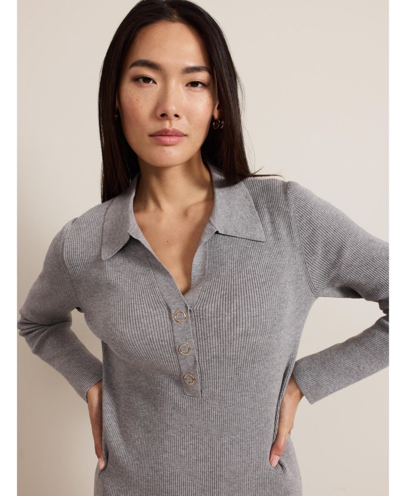Women's Lucy Long-Sleeve Collared Ribbed-Knit Dress