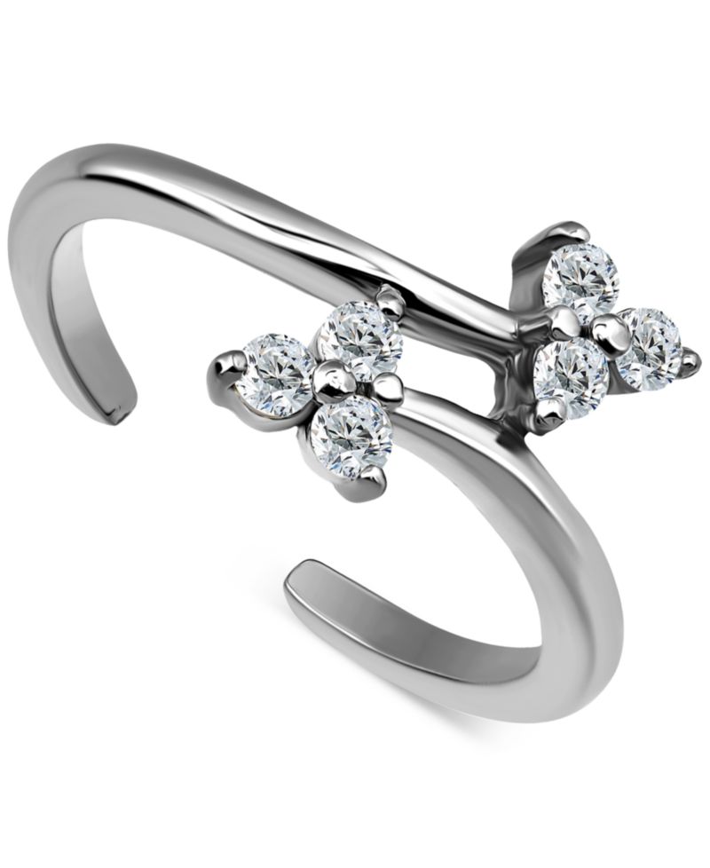 Triple Round Cubic Zirconia Cluster Adjustable Toe Ring