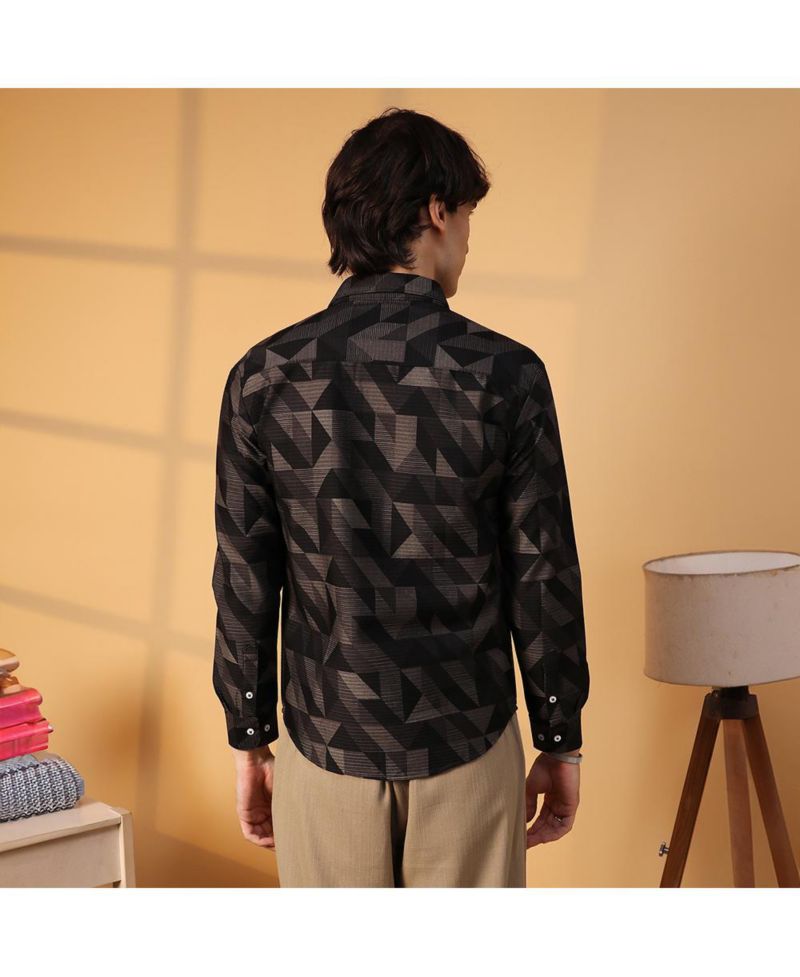 Men's Midnight Black Geometric Seersucker Shirt
