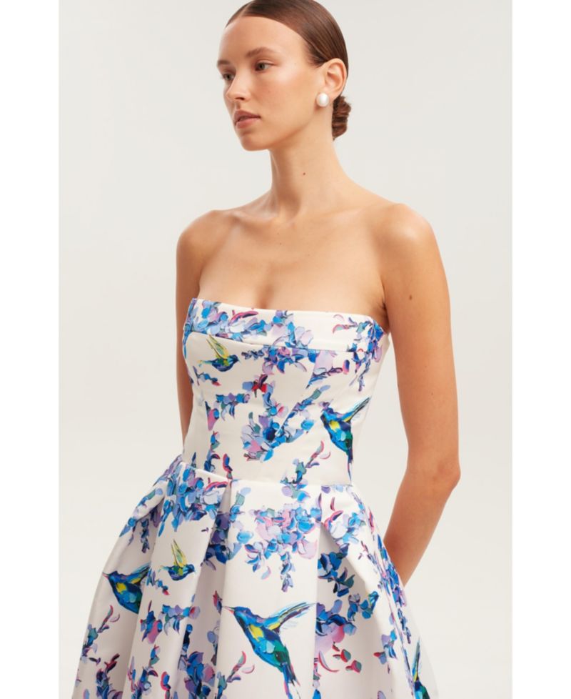 Women's Strapless Midi Dress With A Flower Print