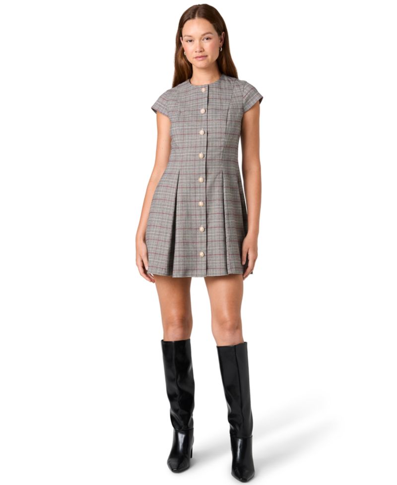Women's Leonie Tartan-Plaid Fit-&-Flare Short-Sleeve Dress