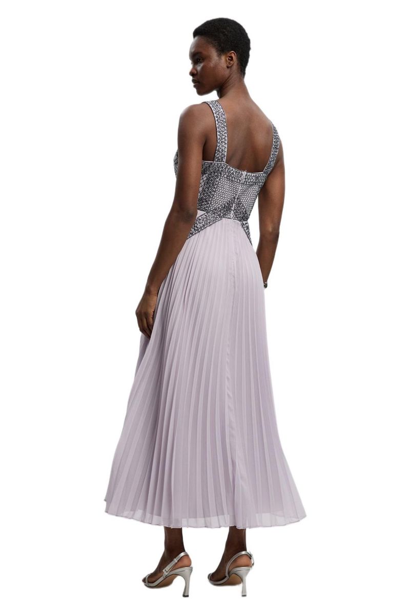 Women's Embellished Pleated Woven Midi Dress