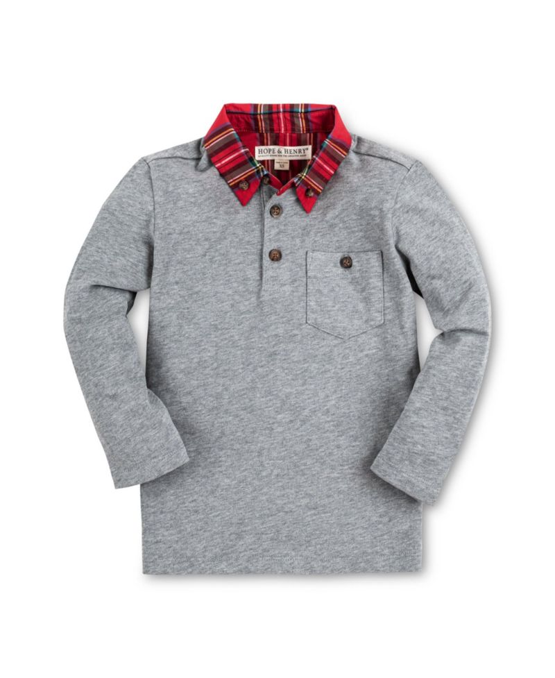 Baby Boys Hope and Henry Long Sleeve Polo Shirt with Woven Collar and Elbow Patches