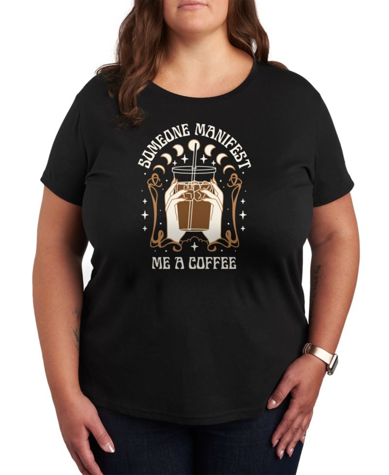 Trendy Plus Size Don't Manifest Coffee Graphic Crew Neck T-Shirt