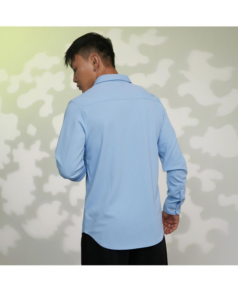 Men's Baby Blue Stripe-Creased Shirt