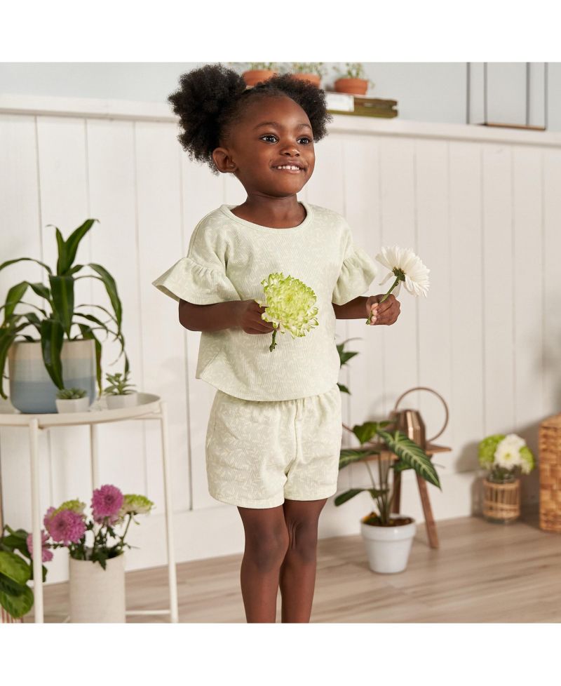 Baby Girls 2-Piece Shirt and Shorts Set, Pink Flower, 18 Months