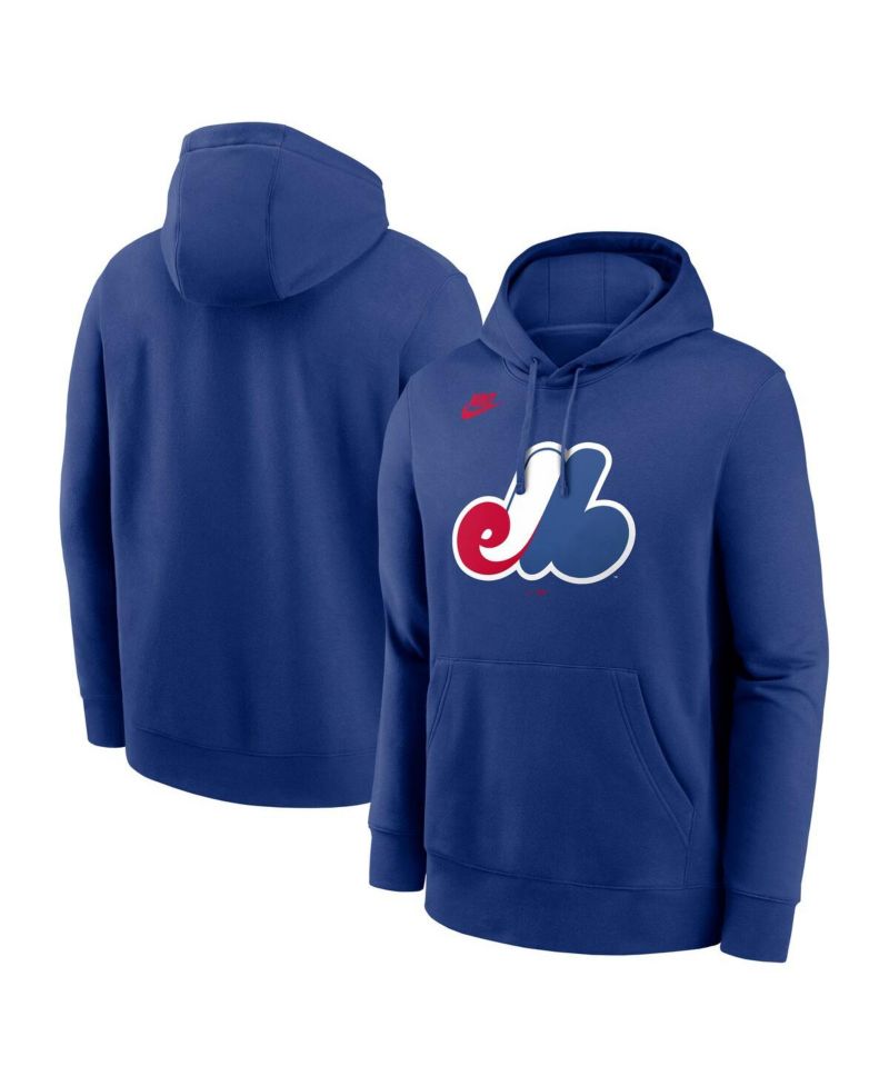 Men's Blue Montreal Expos Cooperstown Collection Logo Club Pullover Hoodie