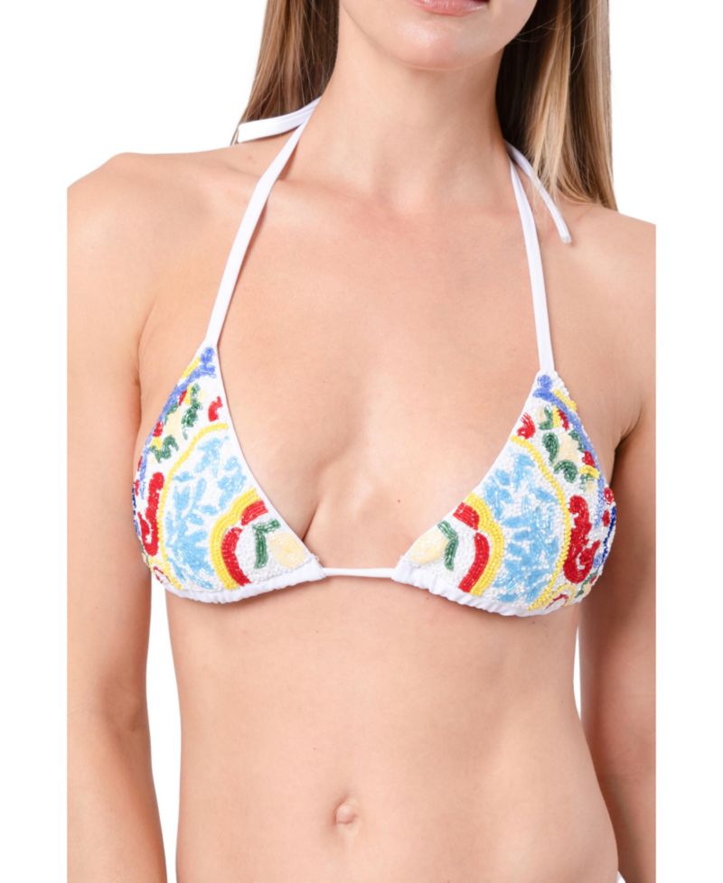 Women's Limoncello Hand-Beaded Halter Triangle Bikini Top