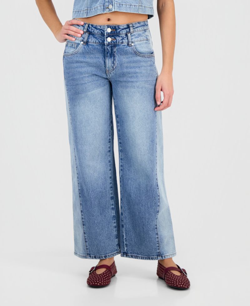 Petite High-Rise Wide-Leg Two-Tone Jeans