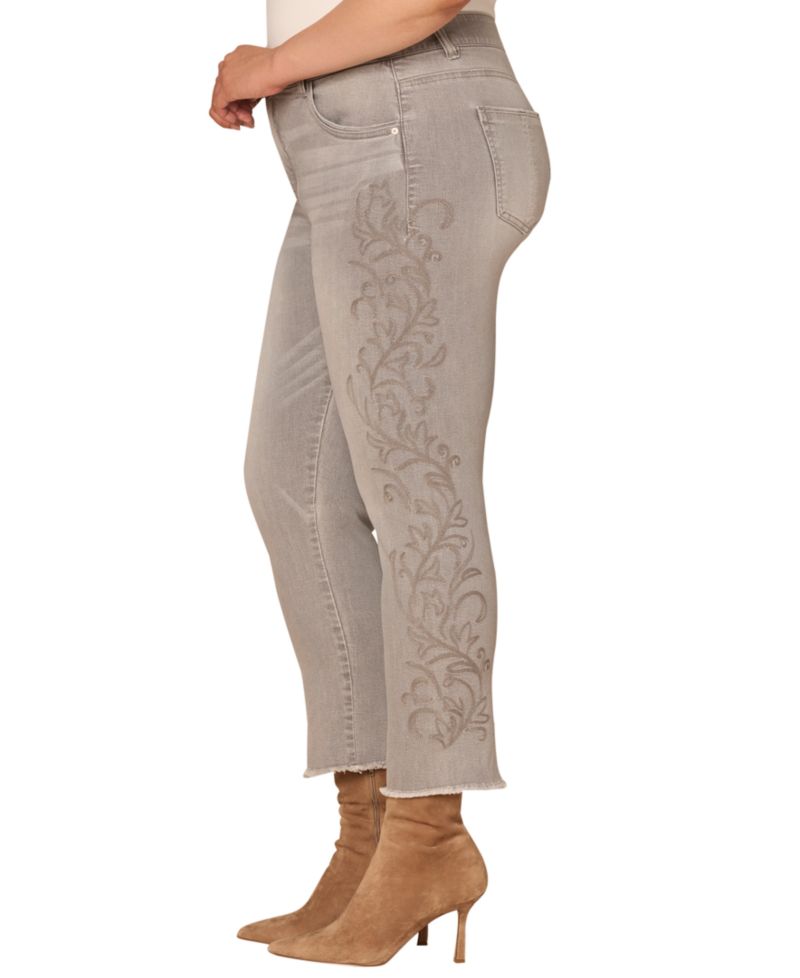 Plus Size Western Embroidery High-Rise Slim Straight Jeans