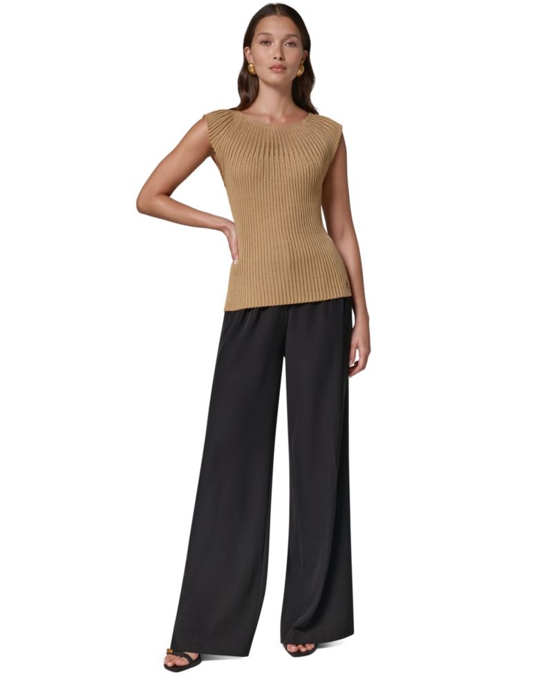Women's Crewneck Sleeveless Ribbed Pullover Sweater