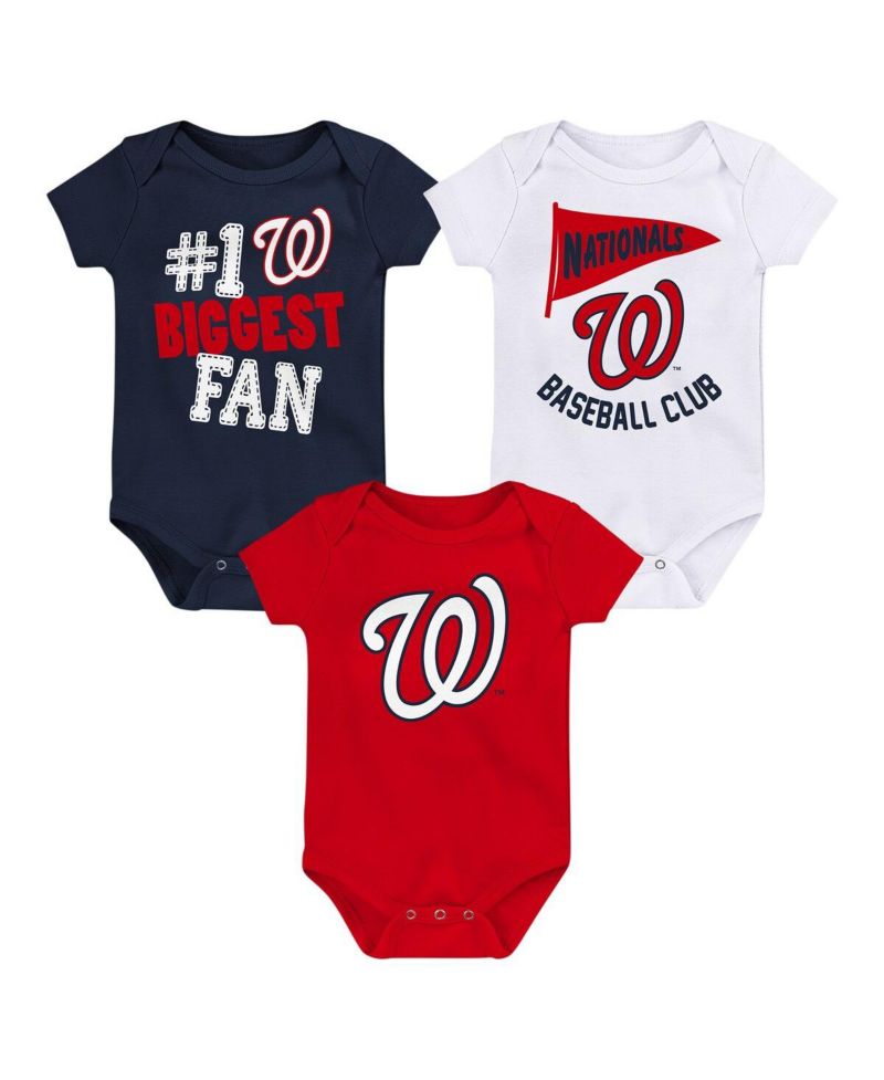 Baby Boys and Girls 3-Pack Washington Nationals Fan Pennant Bodysuit Set