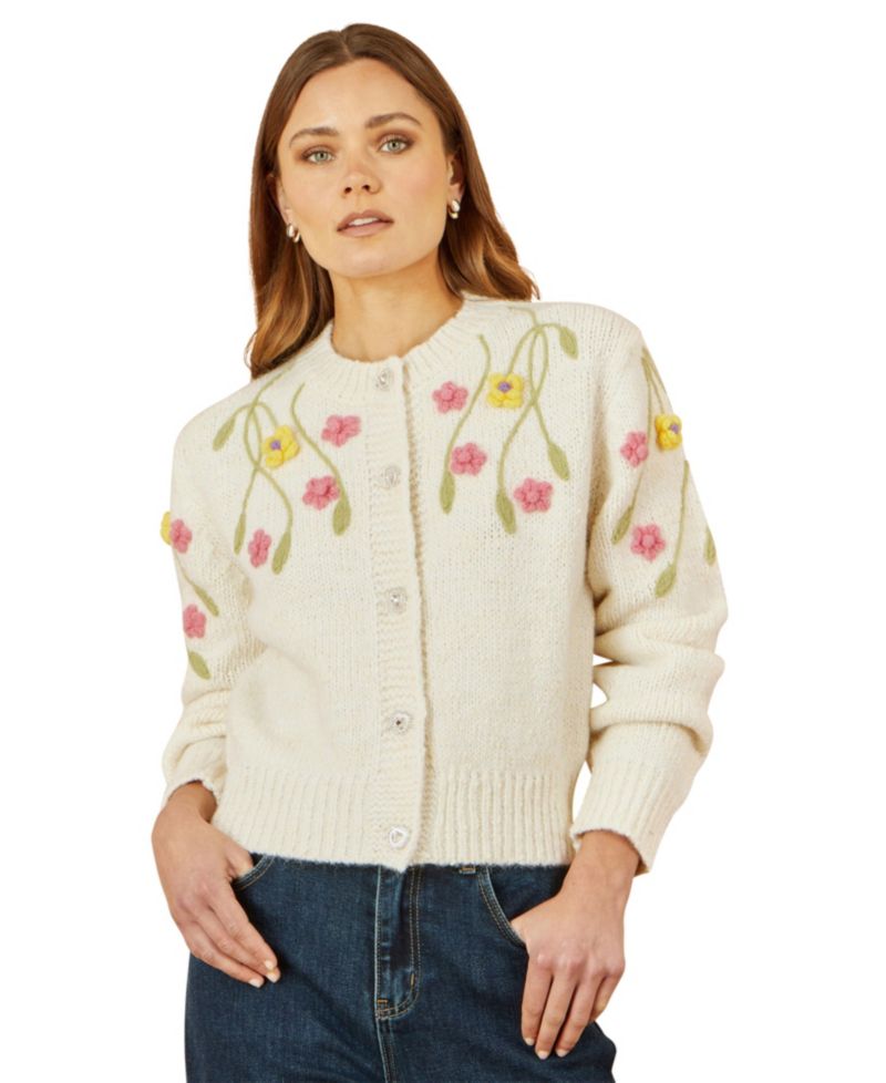Women's Hand Embroidered Flower Cardigan