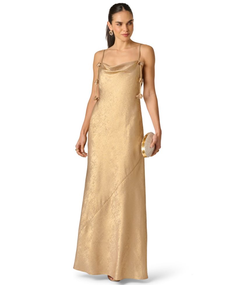 Women's Foiled Chiffon Cowl Neck Long Dress