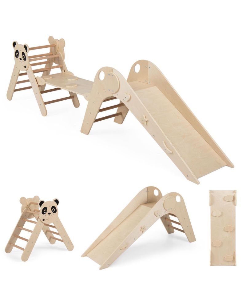 Foldable Wooden Climbing Toys Set with Panda Theme for Toddlers