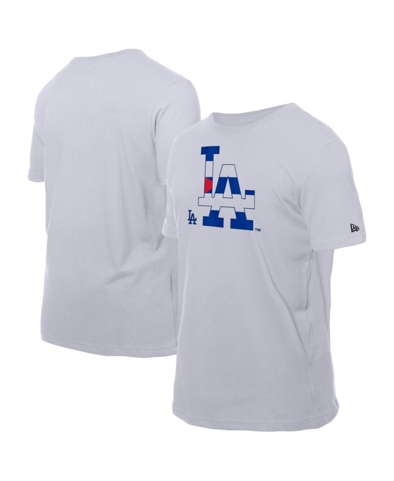 Men's White Los Angeles Dodgers Cuban Flag Logo T-Shirt