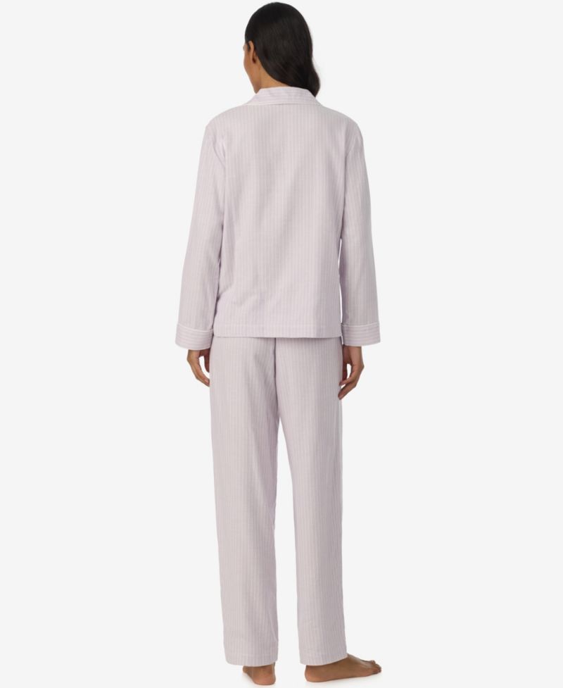 Petite Long-Sleeve Notch-Collar Striped Top and Pants, 2-Piece Set