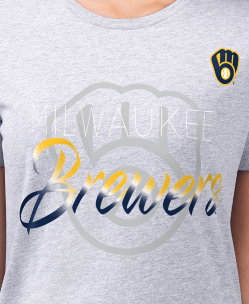 Women's Heather Gray Milwaukee Brewers Super-Slim Fit Lightweight Shadow Logo Graphic T-Shirt