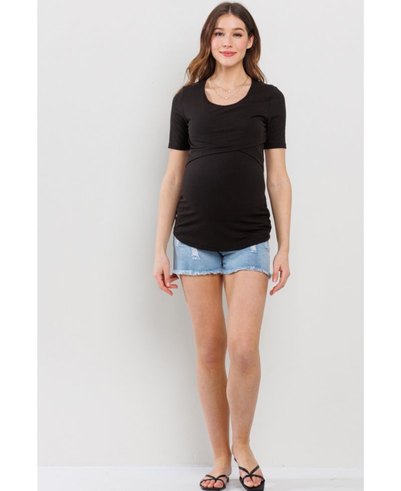Women's Short Sleeve Ribbed Crossover Nursing T-Shirt
