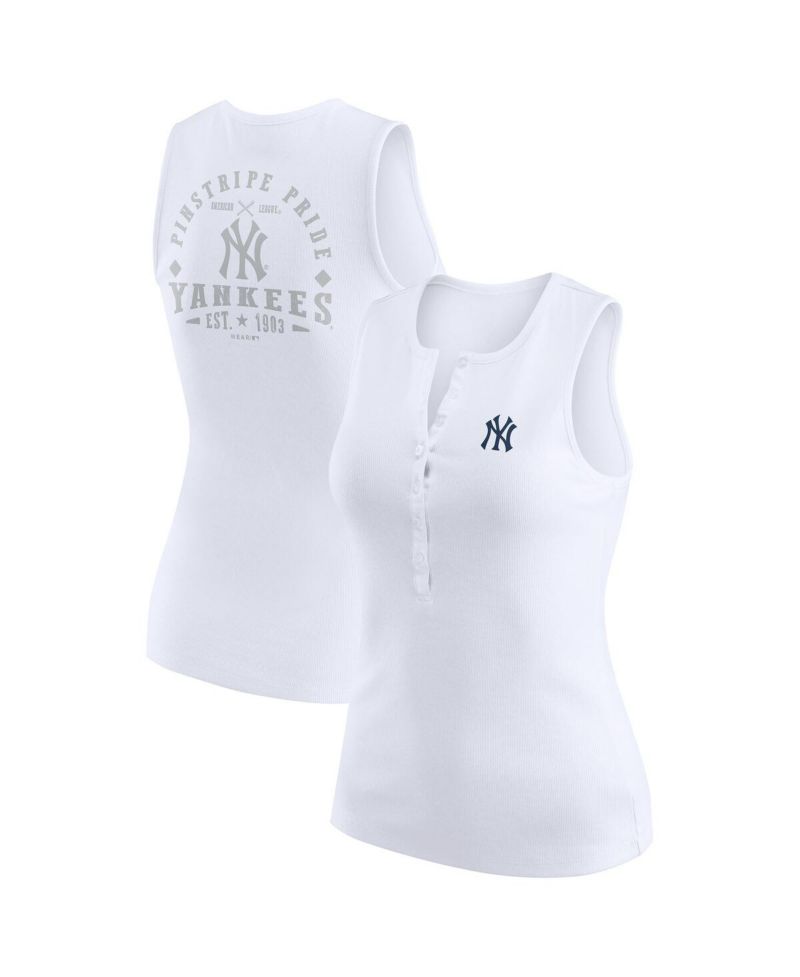 Women's White New York Yankees Rib-Knit Henley Tank Top