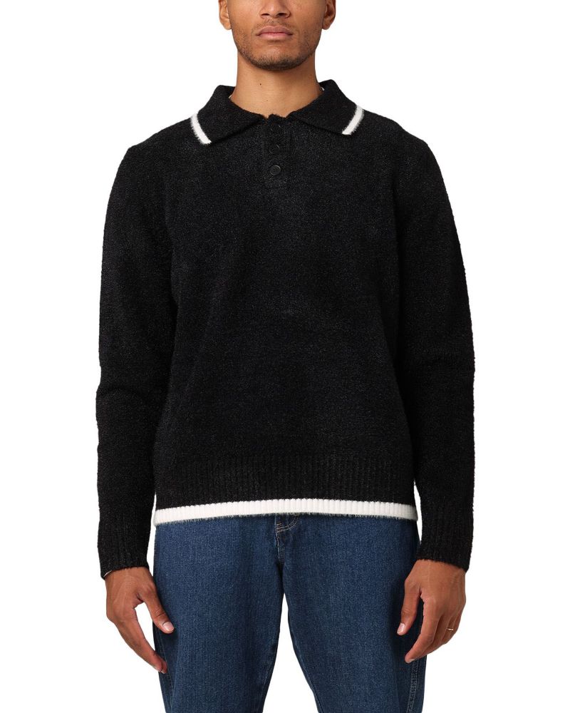 Men's Fluffy Long Sleeve Polo Shirt- Blue, 2XL