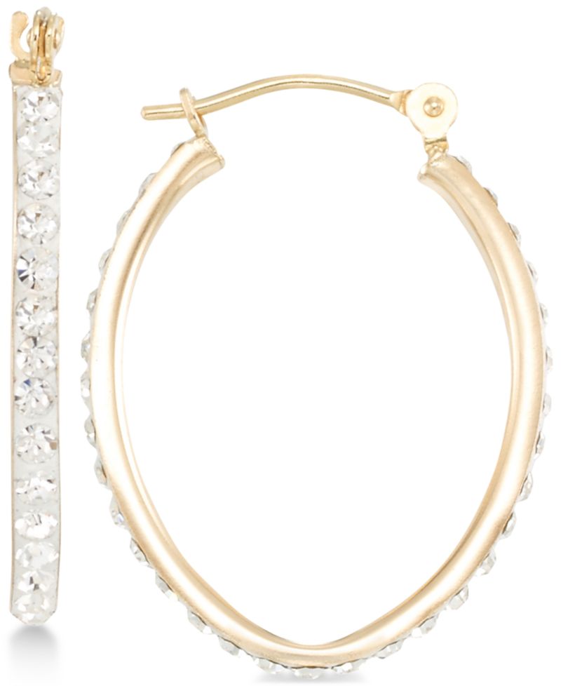 Crystal Pav&eacute; Tapered Hoop Earring in 10k Gold