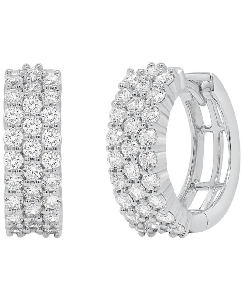 Lab-Grown Diamond Triple Row Huggie Hoop Earrings (1 ct. t.w.) in Sterling Silver