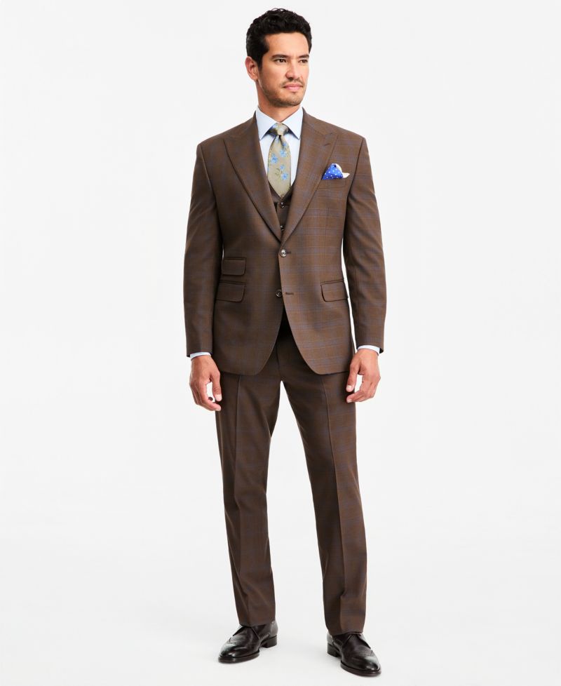 Men's Classic-Fit Brown Plaid Suit Separate Pants