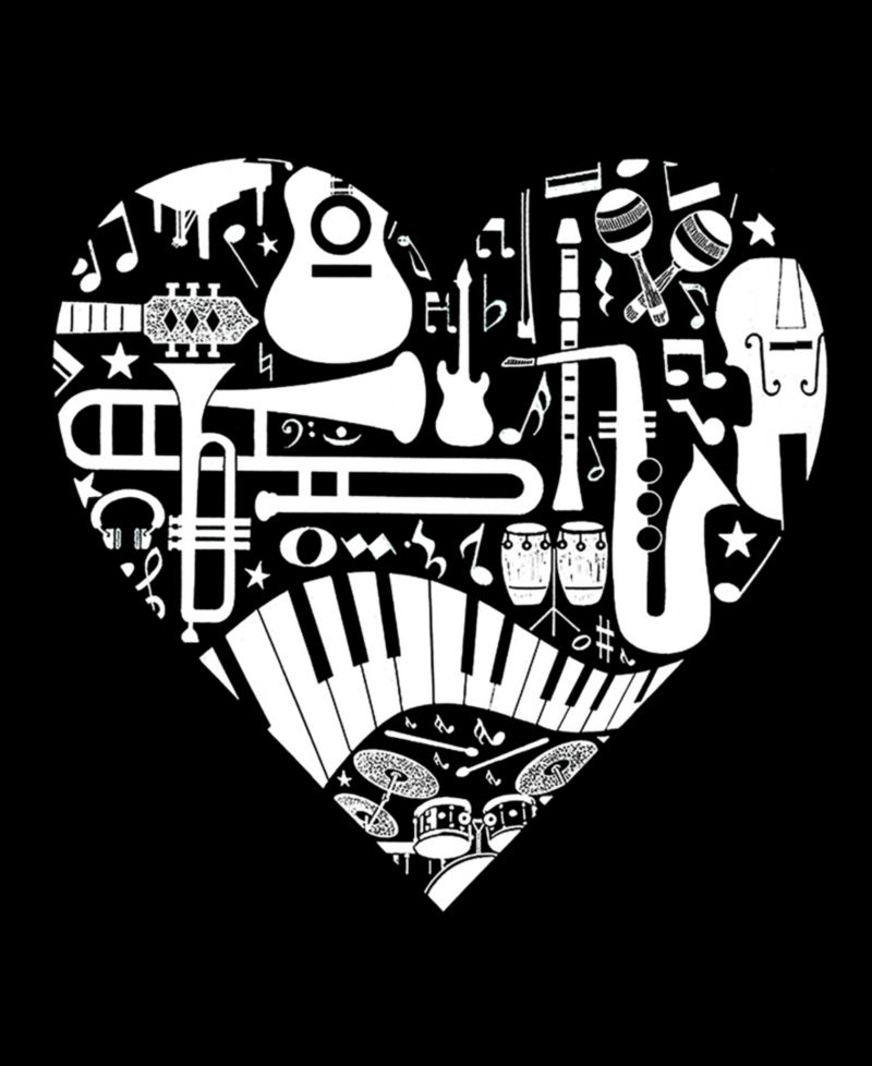 Women's Musical Instrument Heart Word Art Hooded Sweatshirt