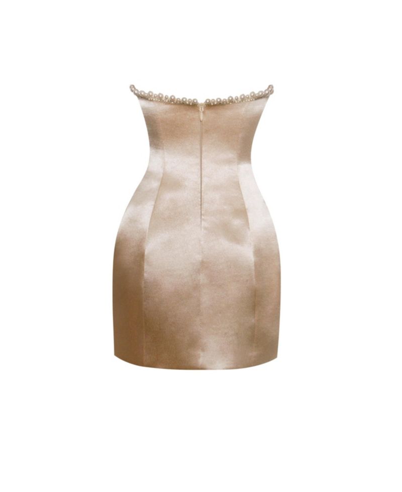 Women's Paisley Pearl Trim Gold Sleeveless Mini Dress