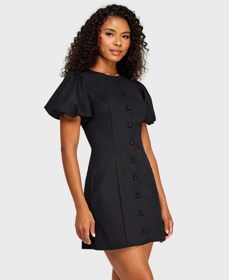 Juniors' Scallop Button-Front Mini Dress