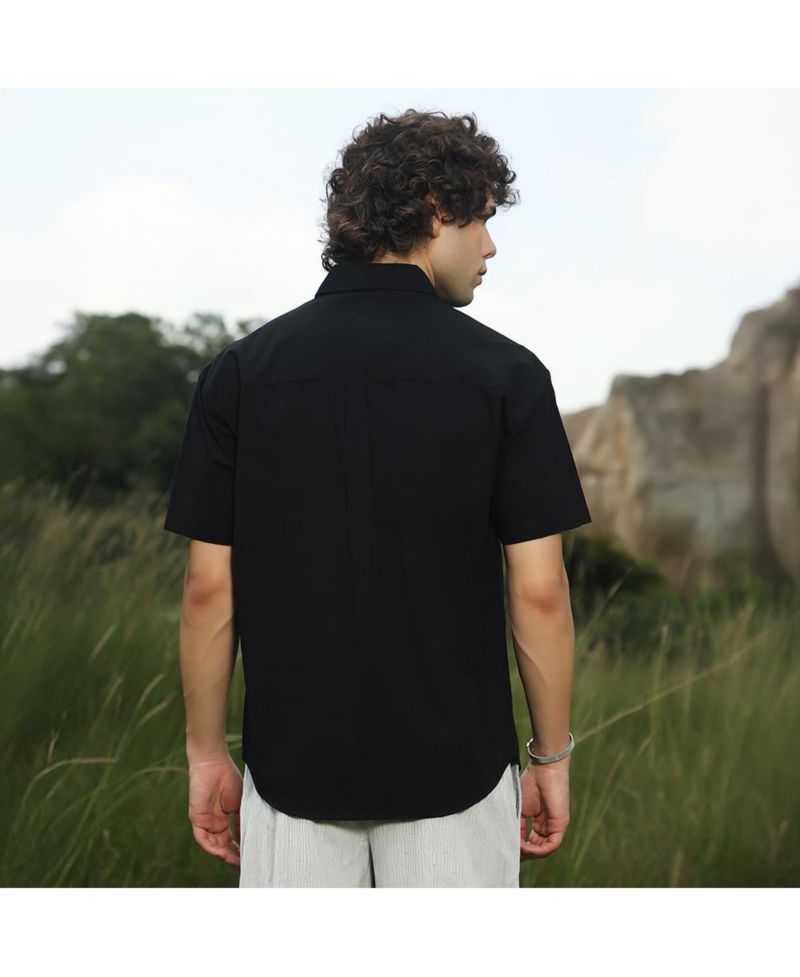 Men's Chocolate Brown & Obsidian Black Flora-Block Shirt