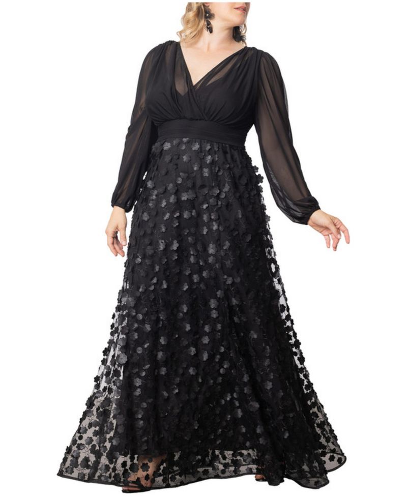Plus Size Blossoming Beauty Mesh Evening Gown