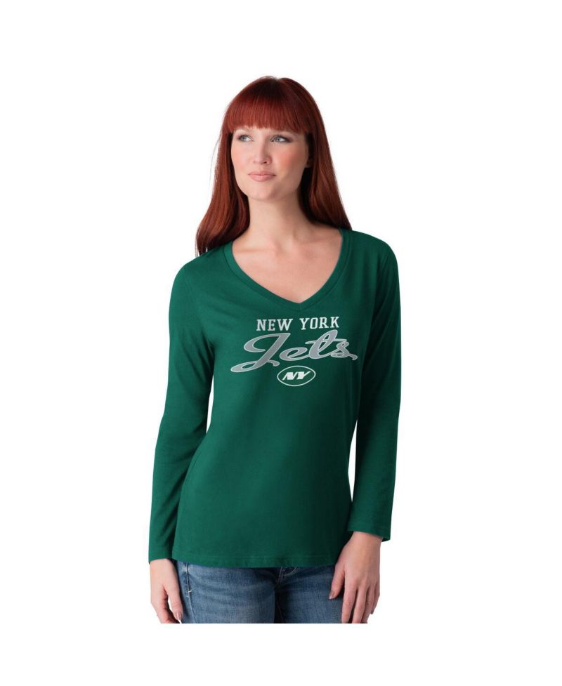 Women's Green New York Jets Post Season Long Sleeve V-Neck T-Shirt