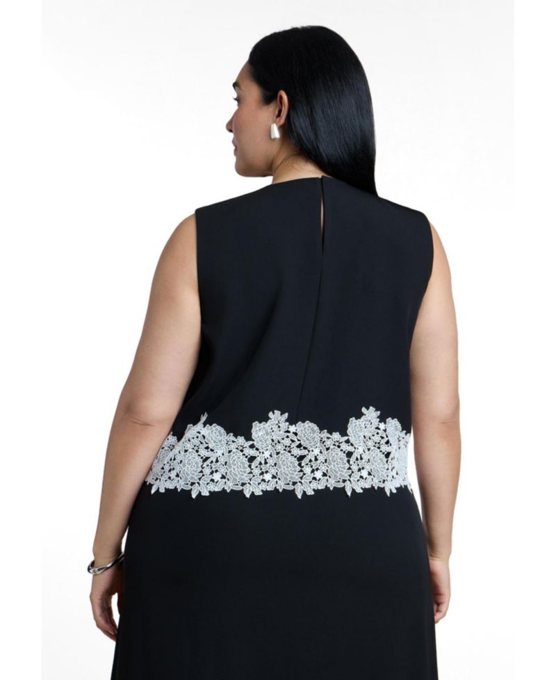 Plus Size Lace-Trimmed Jewel Neckline Top