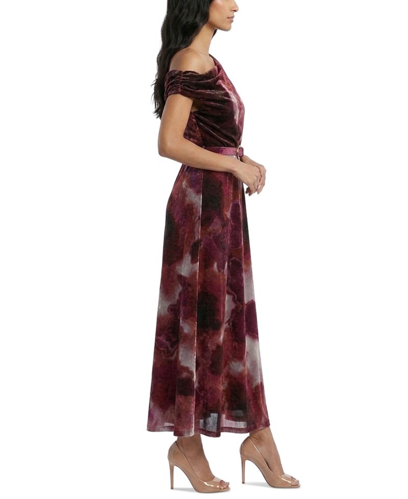 Women's Off-the-Shoulder Floral Velvet Dress