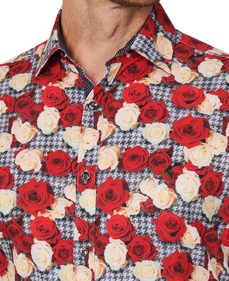 Men's Slim Fit Non-Iron Floral-Print Performance Stretch Dress Shirt