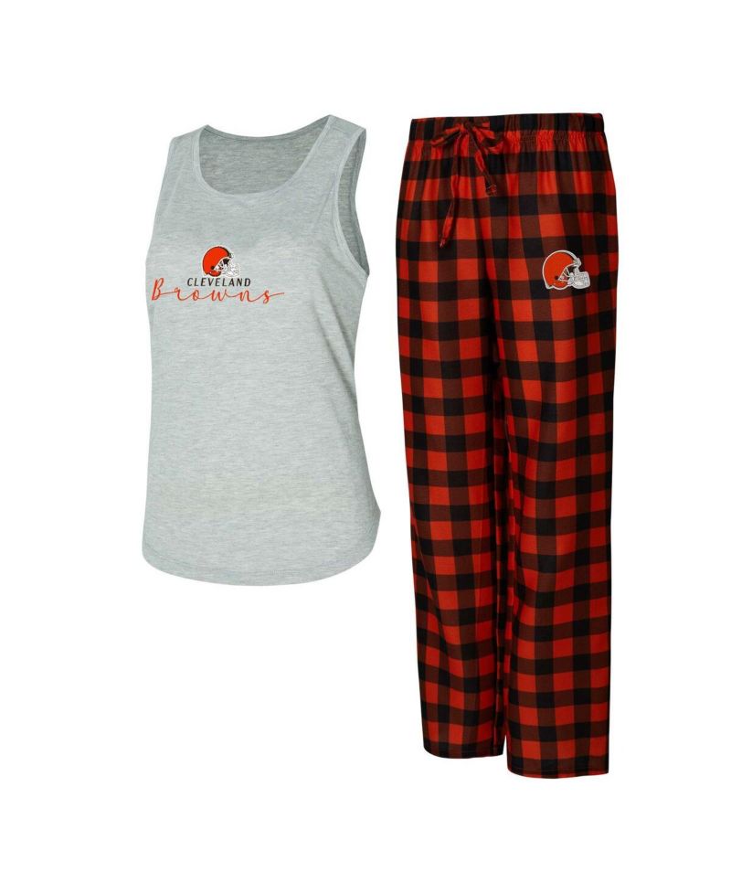 Women's Gray/Brown Cleveland Browns Petition Tank Top and Pants Sleep Set