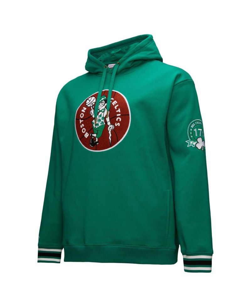 Men's Kelly Green Boston Celtics Chainstitch Applique Vintage Heavyweight Pullover Hoodie