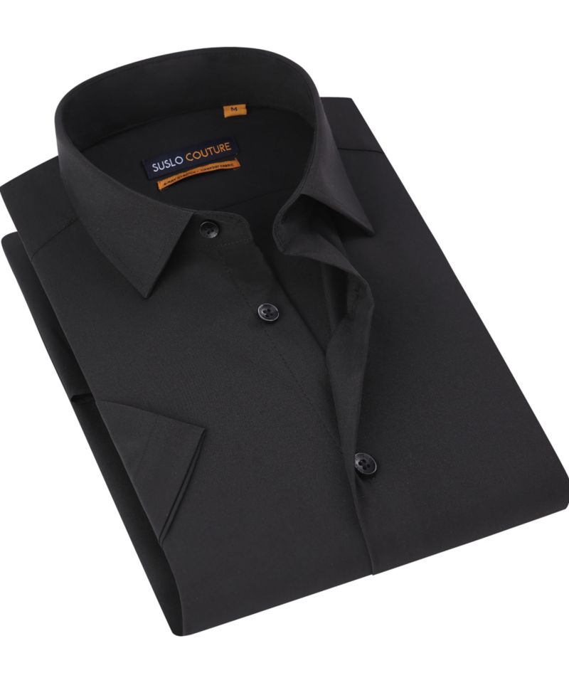 Men's Slim Fit Performance Short Sleeves Solid Button Down Shirt