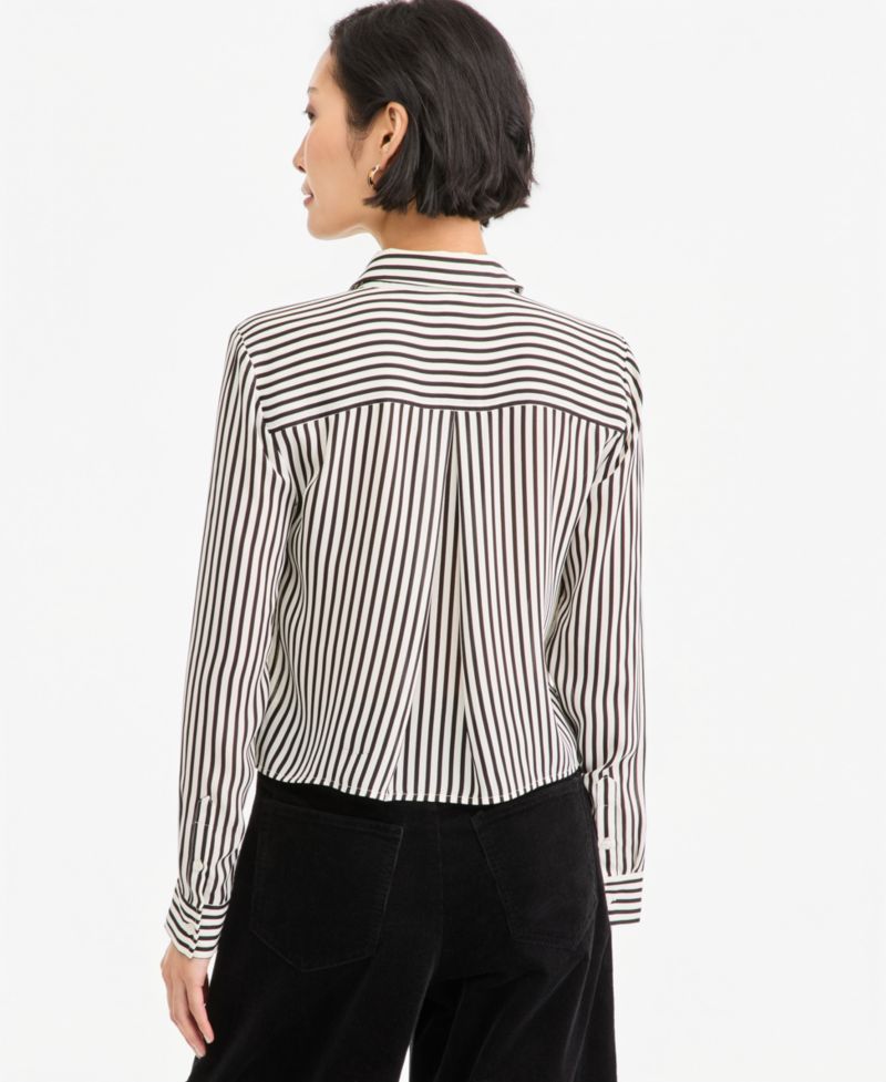 Women's Cropped Button-Down Crepe Shirt